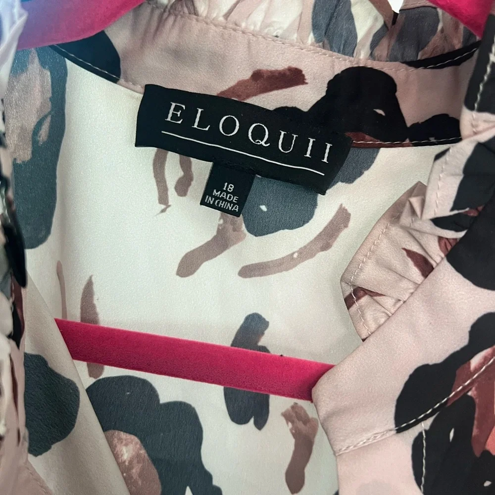 ELOQUII Women's Plus Size Button Down Shirt With Ruffle Neck sz 18 Panthera - Picture 4 of 5